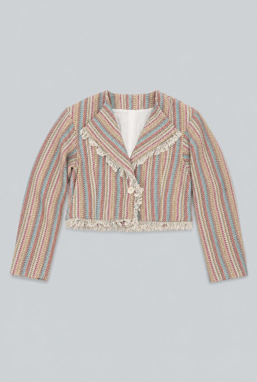 Cropped Tweed Frayed Hem Blazer - Rainbow/Multi - Blazer