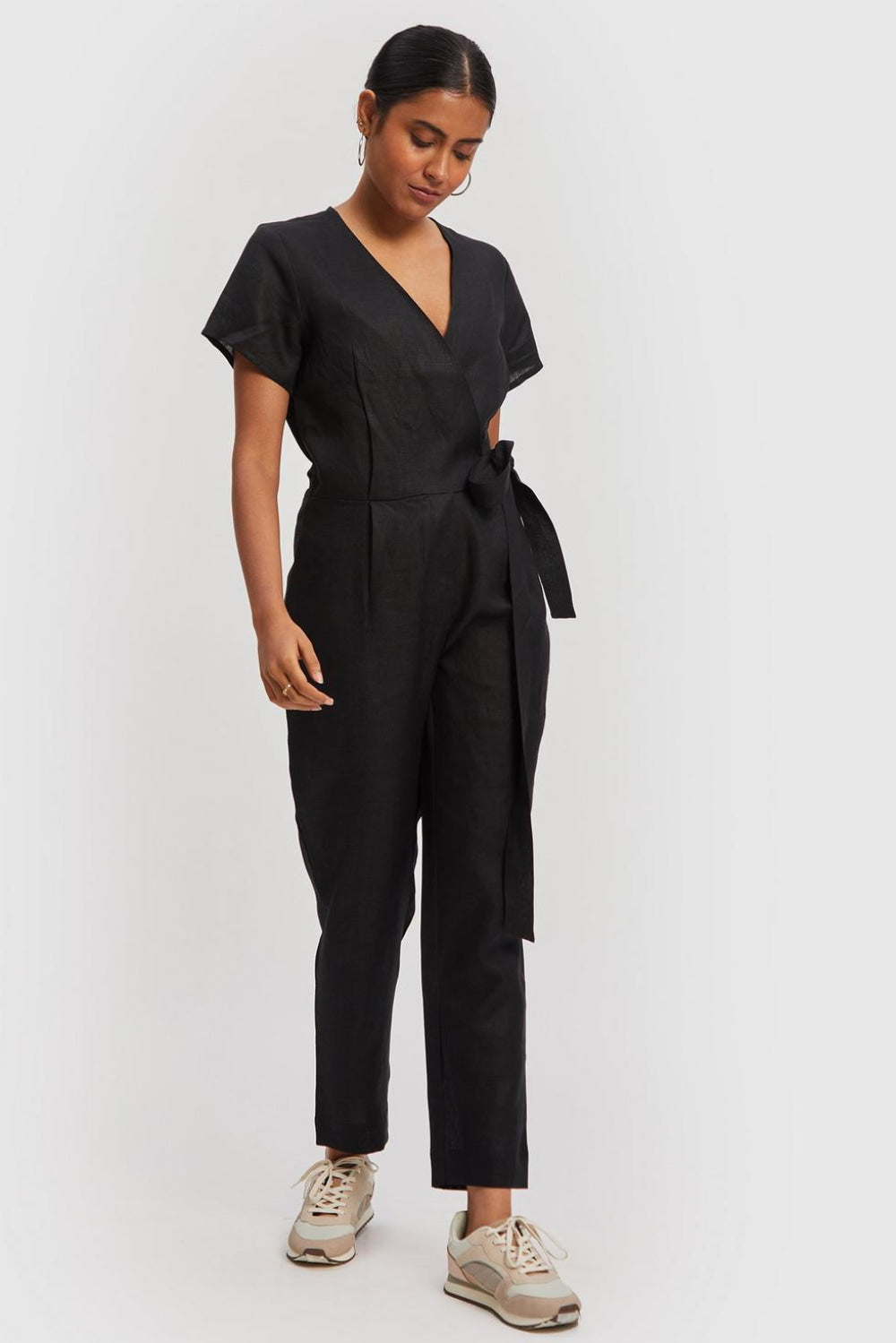 Cropped Wrap Jumpsuit - Black - Jumpsuit