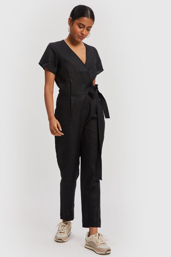 Cropped Wrap Jumpsuit - Black - Jumpsuit
