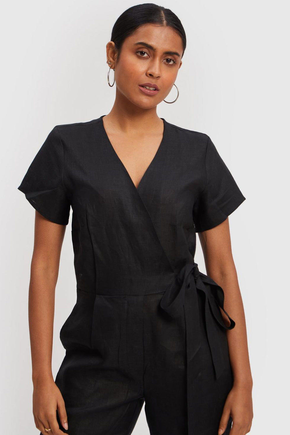 Cropped Wrap Jumpsuit - Black - Jumpsuit