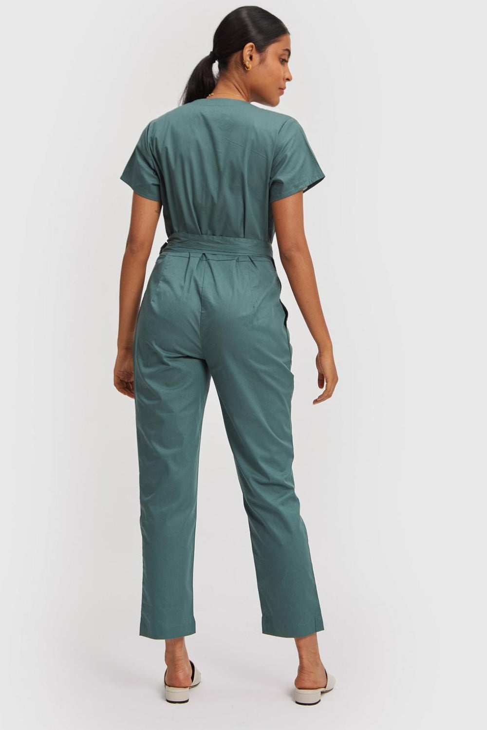 Cropped Wrap Jumpsuit - Poplin Green - Jumpsuit