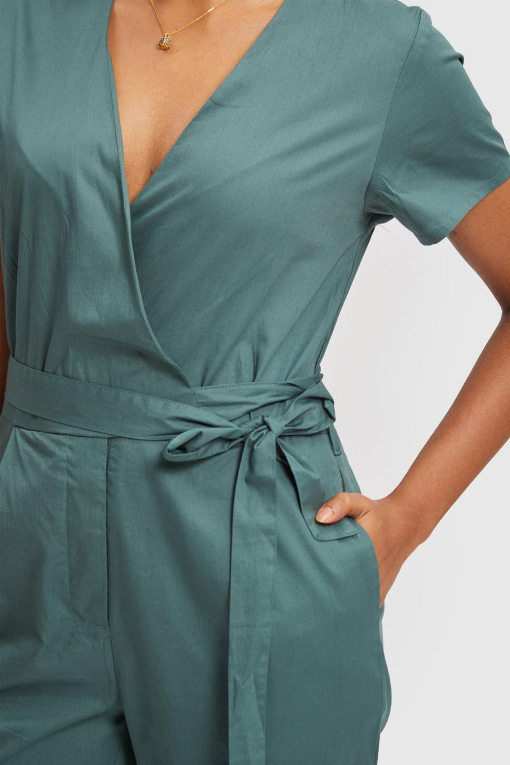 Cropped Wrap Jumpsuit - Poplin Green - Jumpsuit