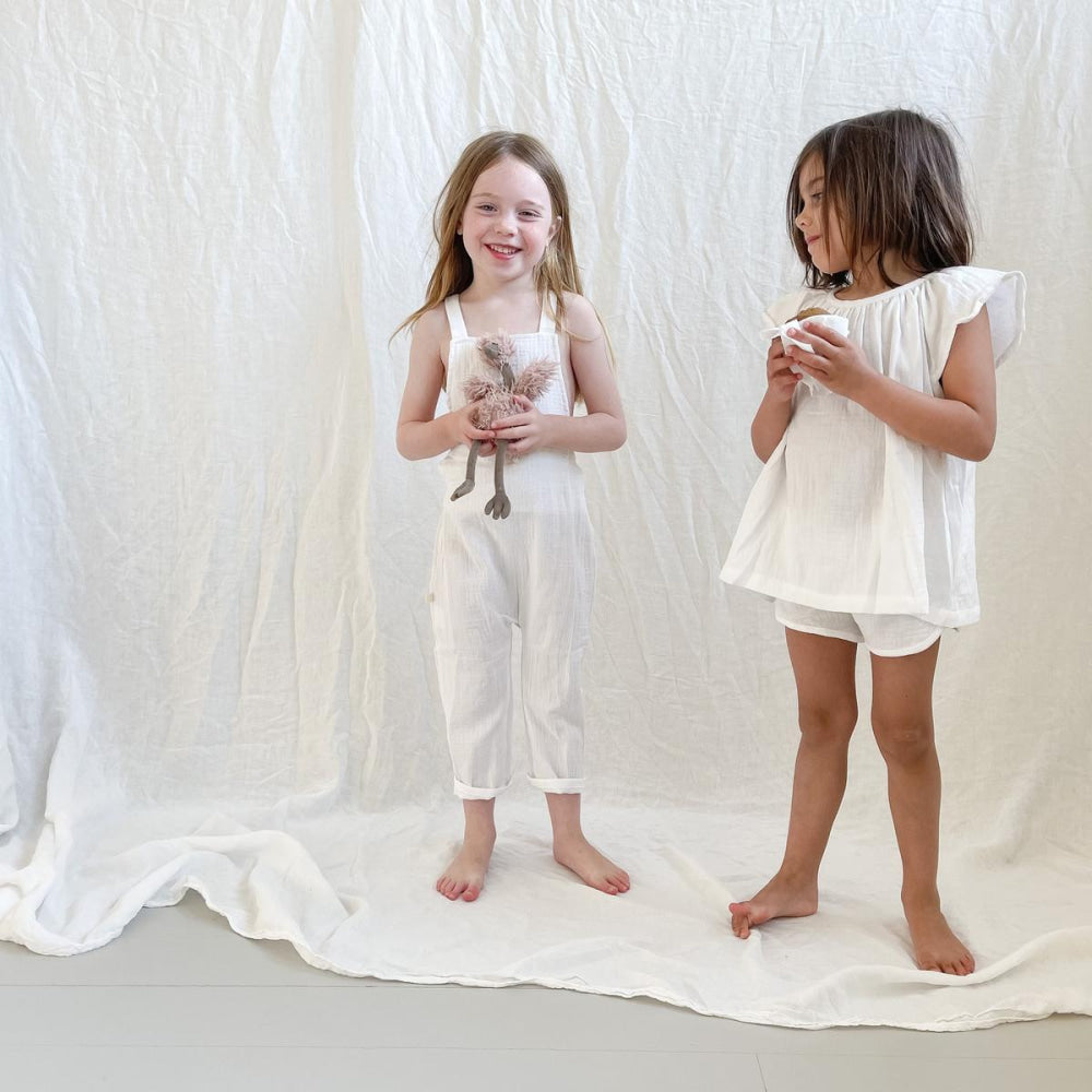 Cross Back Overall - White - Overalls