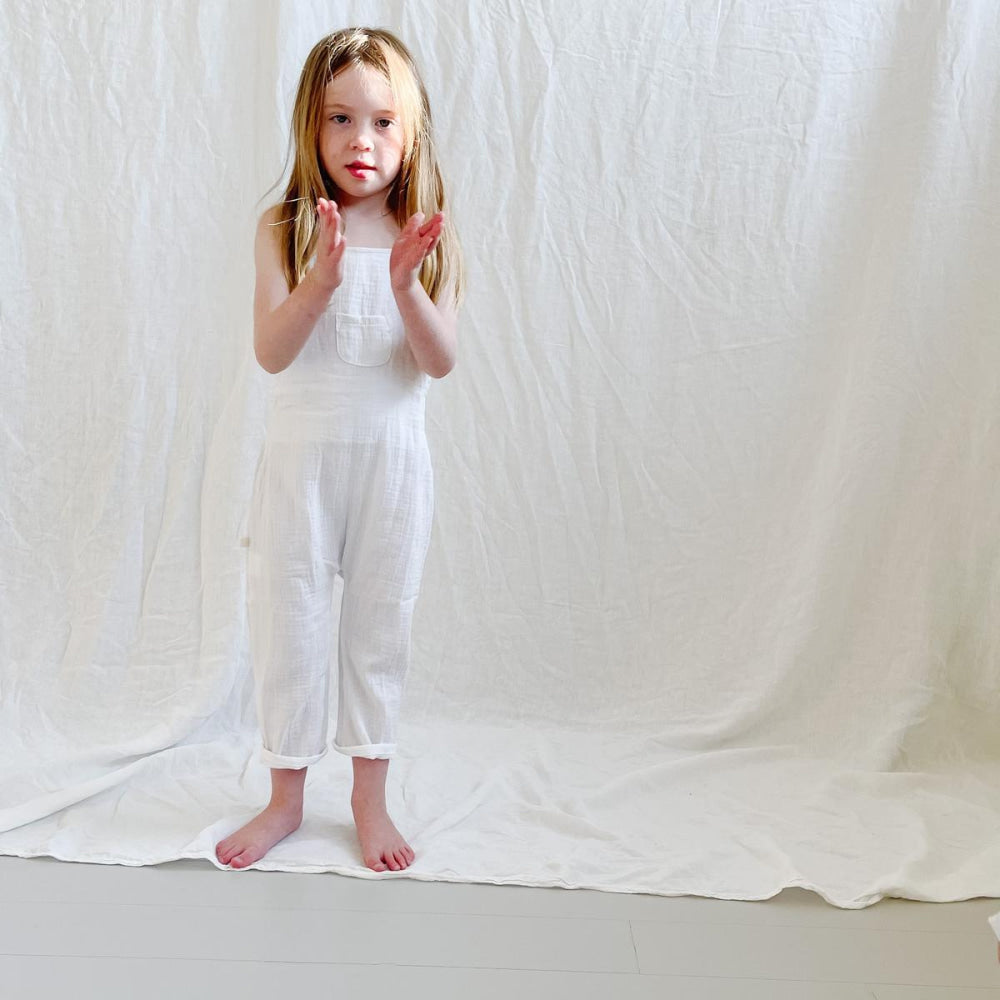 Cross Back Overall - White - Overalls