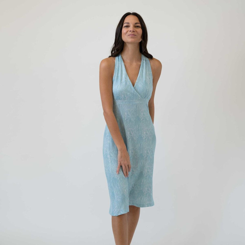 Crossover Front Dress - Blue Leaves - Dresses