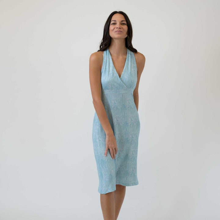 Crossover Front Dress - Blue Leaves - Dresses