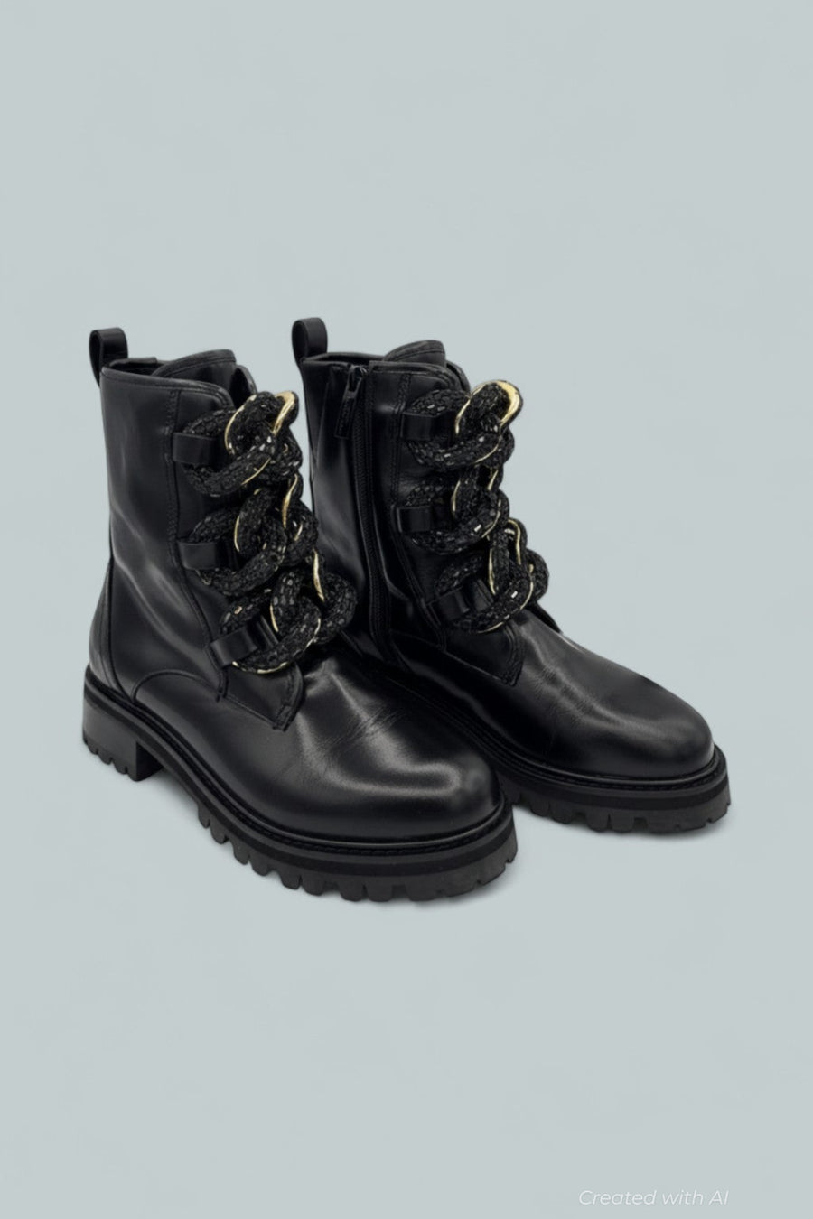 Crystal Chain Combat Boots - Black - 6.5 - Boots