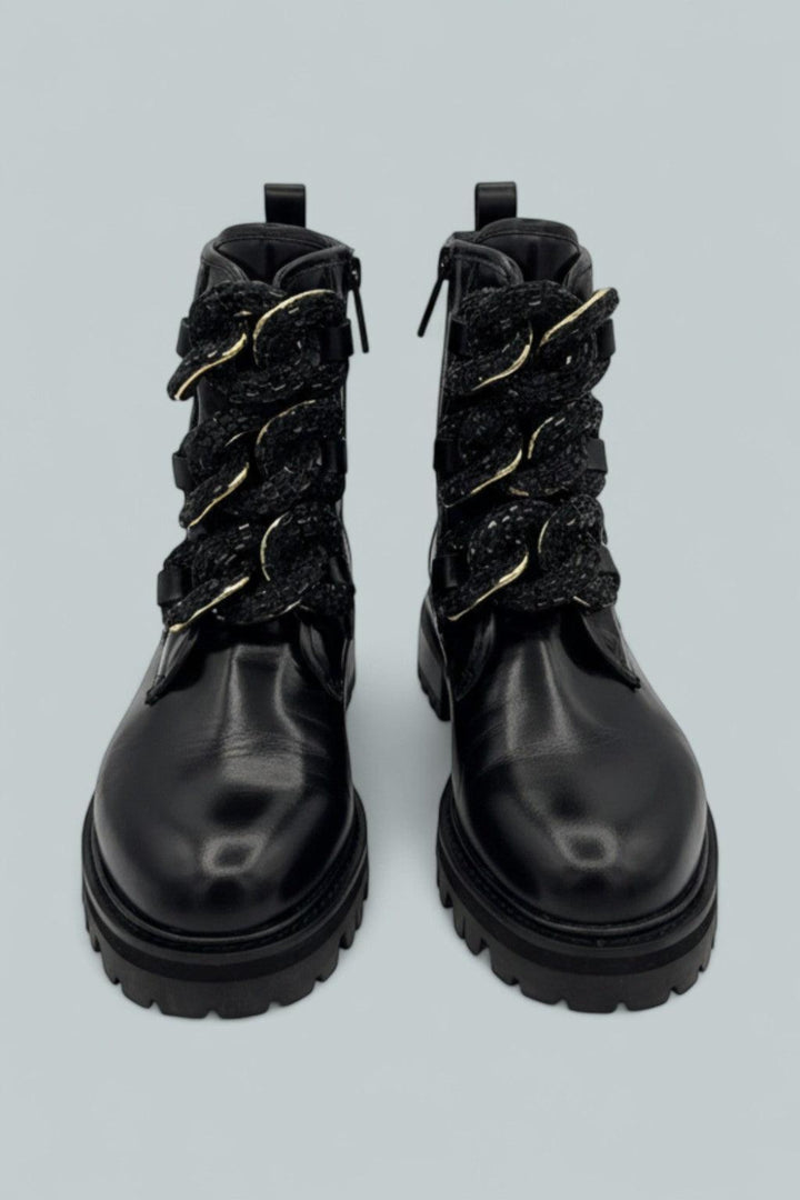 Crystal Chain Combat Boots - Black - 6.5 - Boots