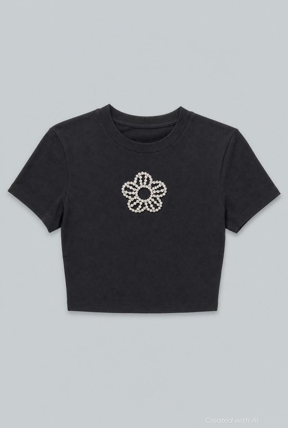Crystal Flower Cropped T-Shirt - Black - XS - Shirt