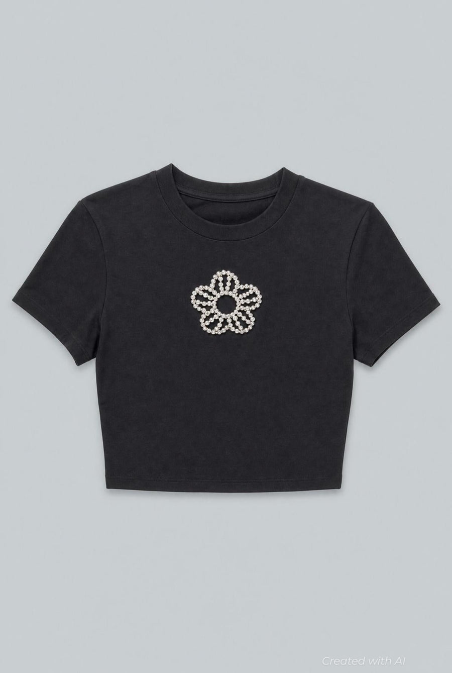 Crystal Flower Cropped T-Shirt - Black - XS - Shirt