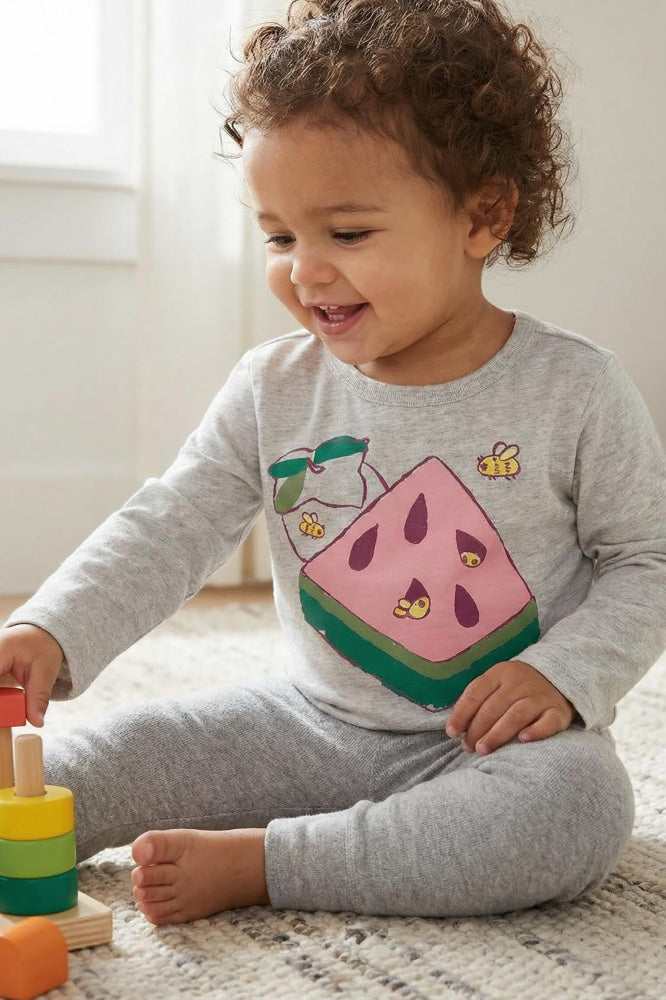 Cube Melon Baby Graphic Tee - Light Grey Heather - Shirt