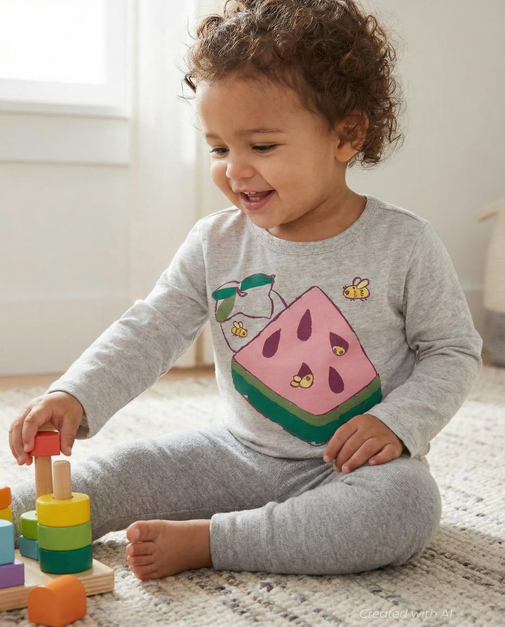 Cube Melon Baby Graphic Tee - Light Grey Heather - Shirt