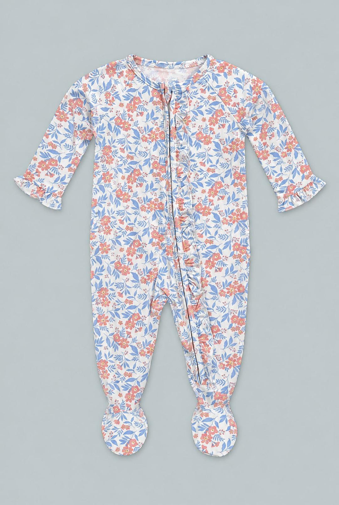 Ruffle Footie - Vintage Flower Pink