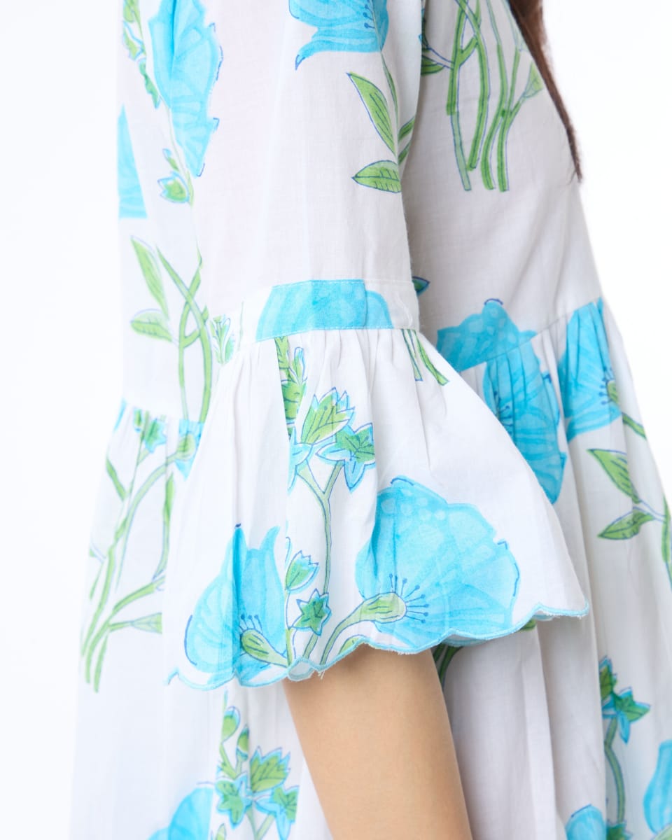 Mykonos Dress - Turquoise/White