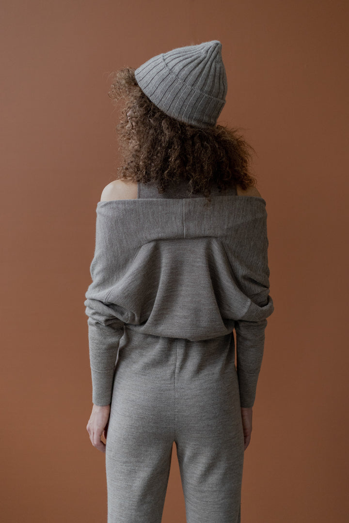 Wrap Neck Jumpsuit - Oatmeal Heather