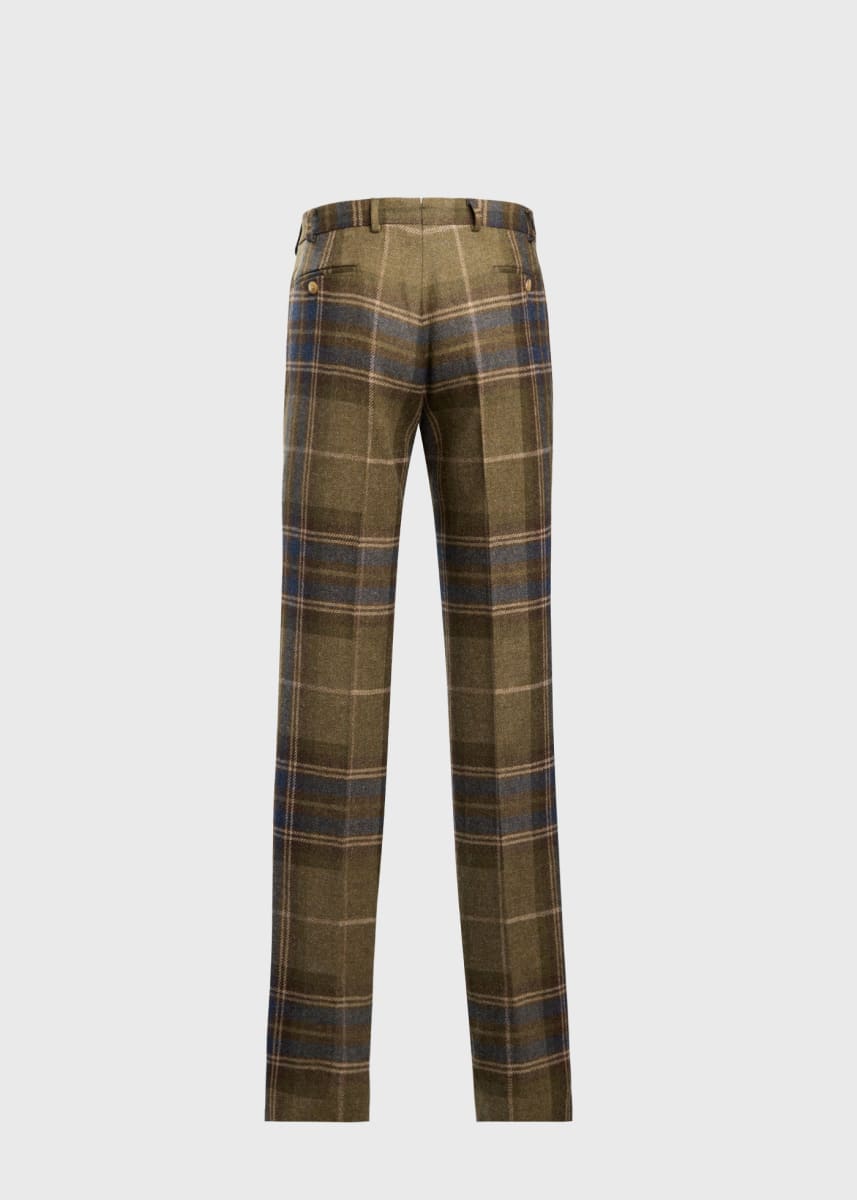 Shetland Wool Plaid Dress Trouser - Green Multi