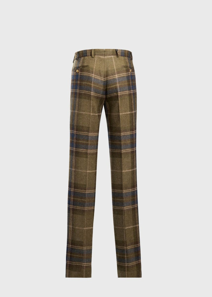 Shetland Wool Plaid Dress Trouser - Green Multi