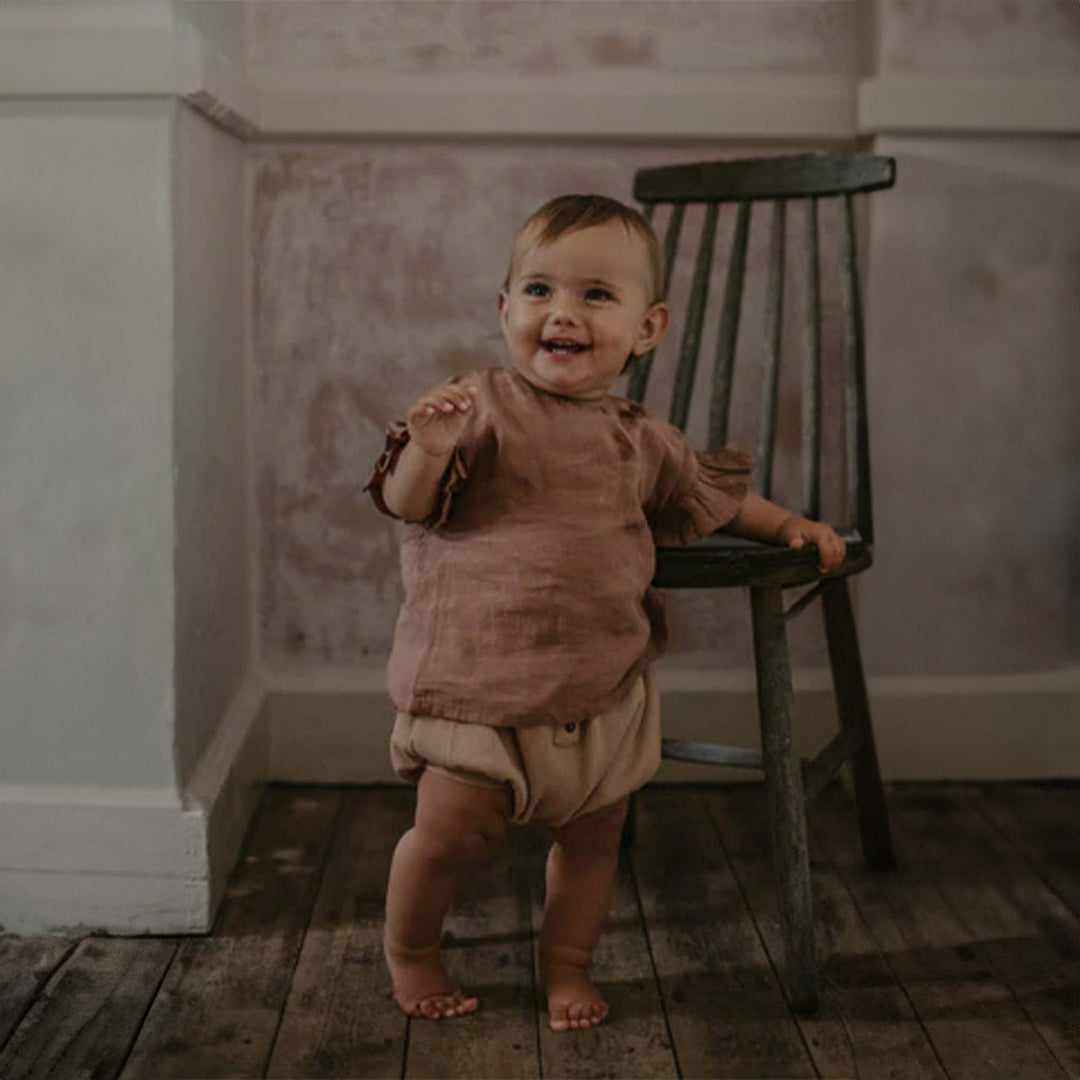 The Frill Linen Top - Cinnamon