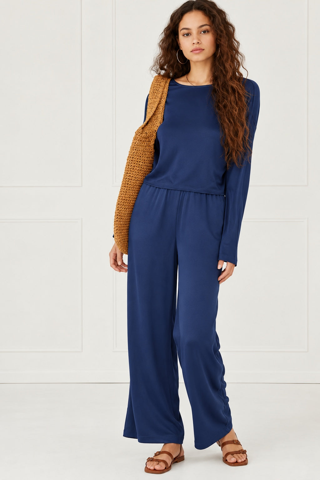 Silky Wide Leg Pants - Navy