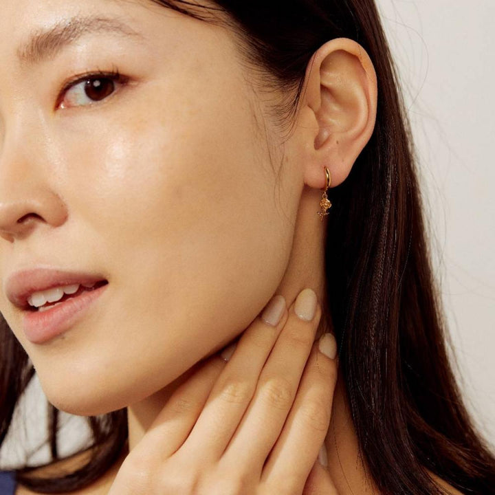 Rose Charm Huggie Drop Hoop Earrings