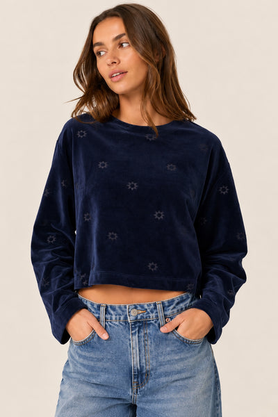 Sun Velour Cropped Sweatshirt - Navy