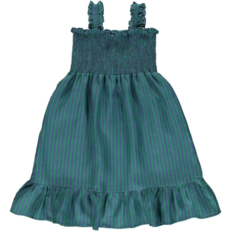 Valentina Dress - Nostalgic Green Stripe Dresses + Skirts Bebe Organic 