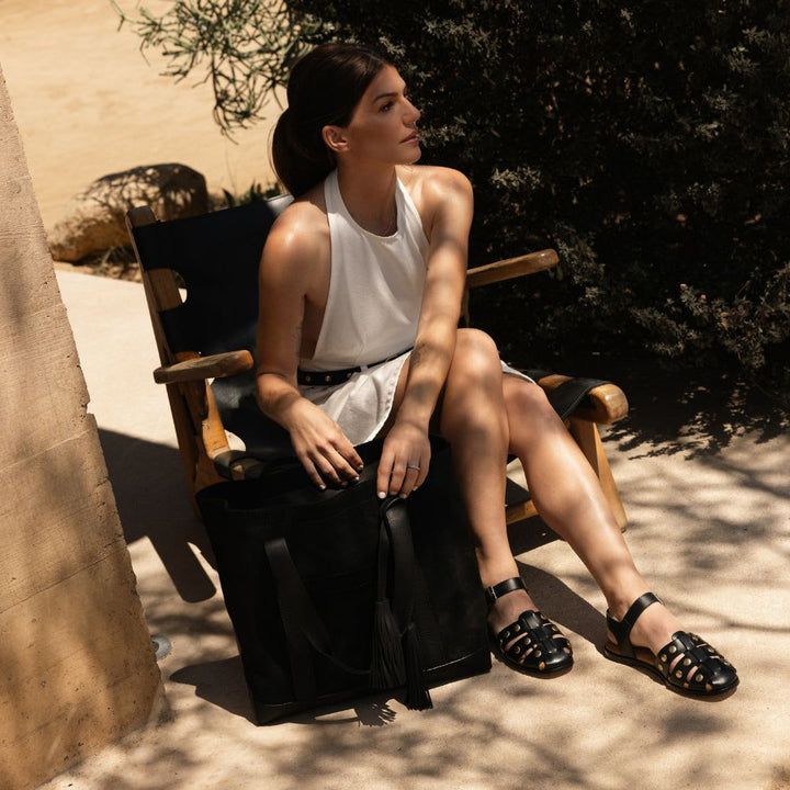 Mira Studded Fisherman Sandal - Black