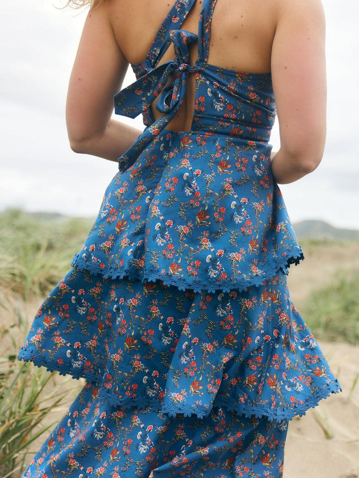 Emma Tiered Dress - Blue Floral Spritz