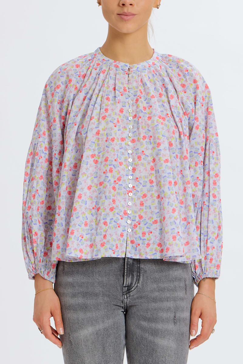Long Sleeve Flowy Button Up - White Combo