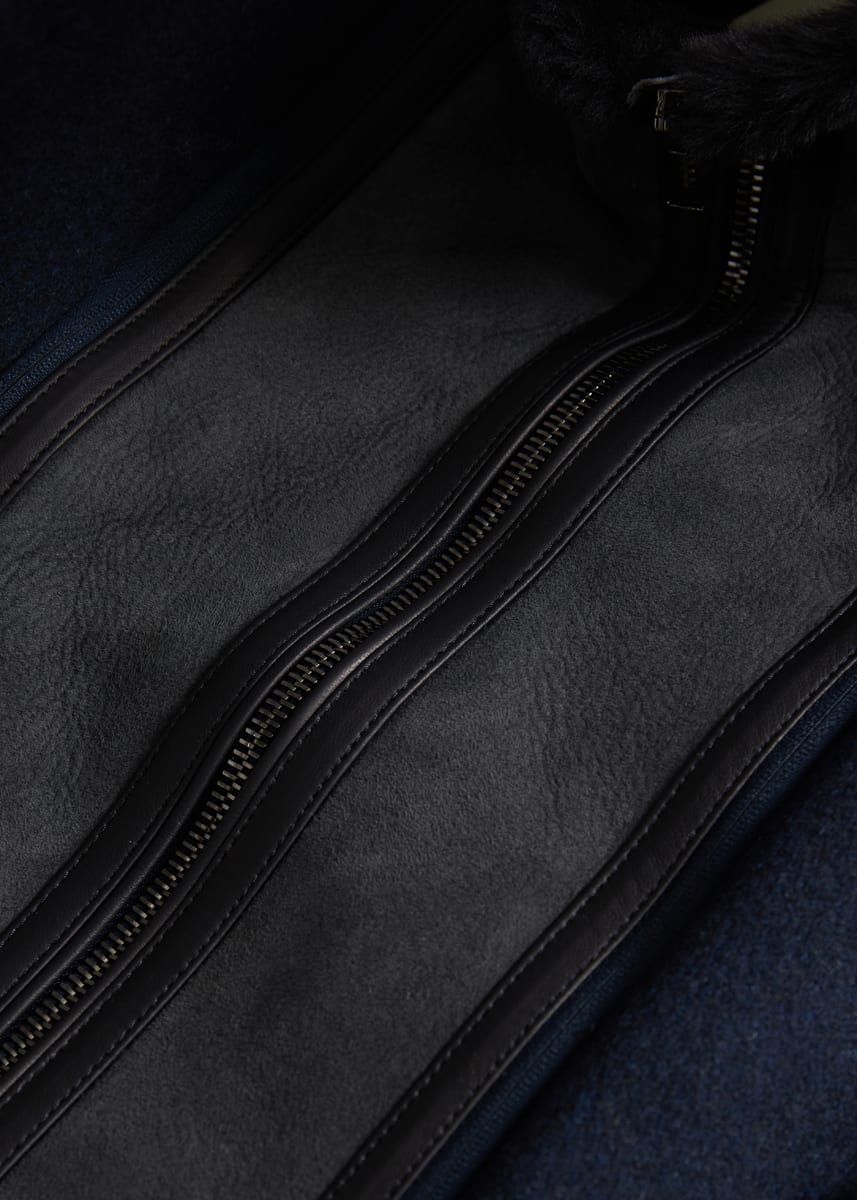 Wool Coat with Shearling Gilet - Navy