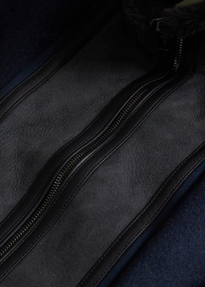 Wool Coat with Shearling Gilet - Navy