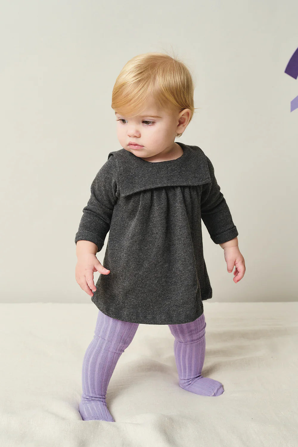 Soft Knit Baby Dress - Dark Grey
