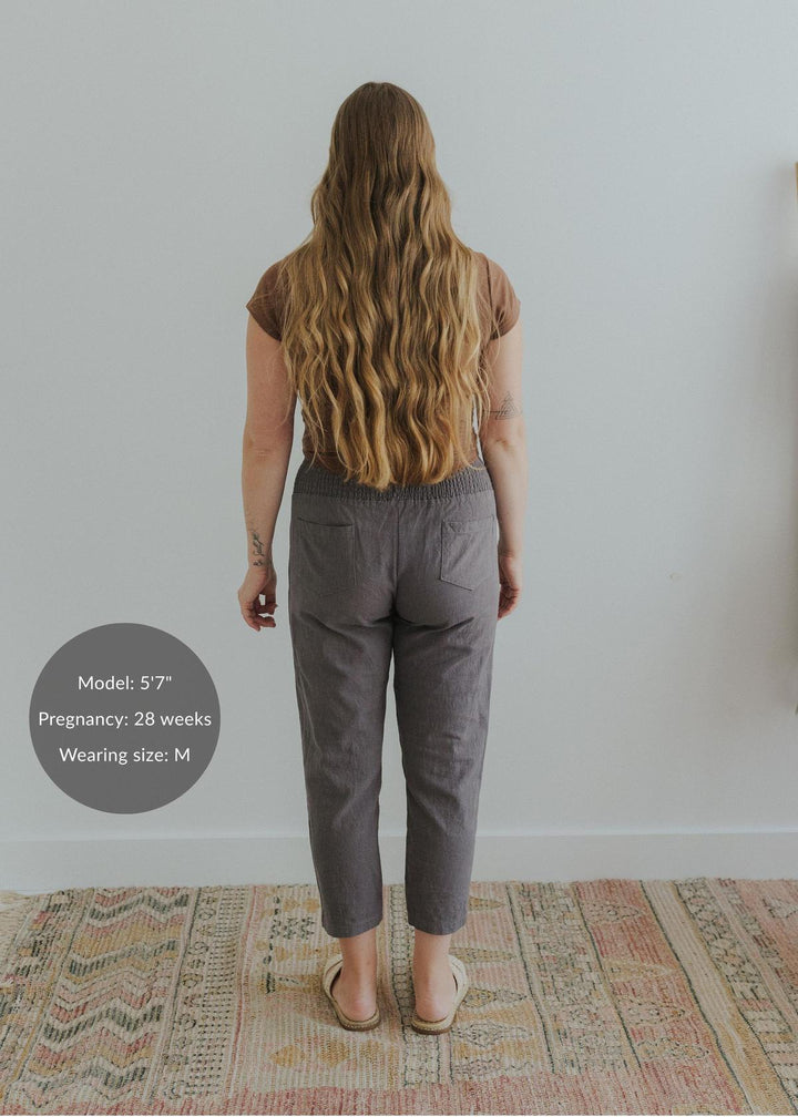 Adult Plus Size Transitional Maternity Smocked Linen Pant - Grey