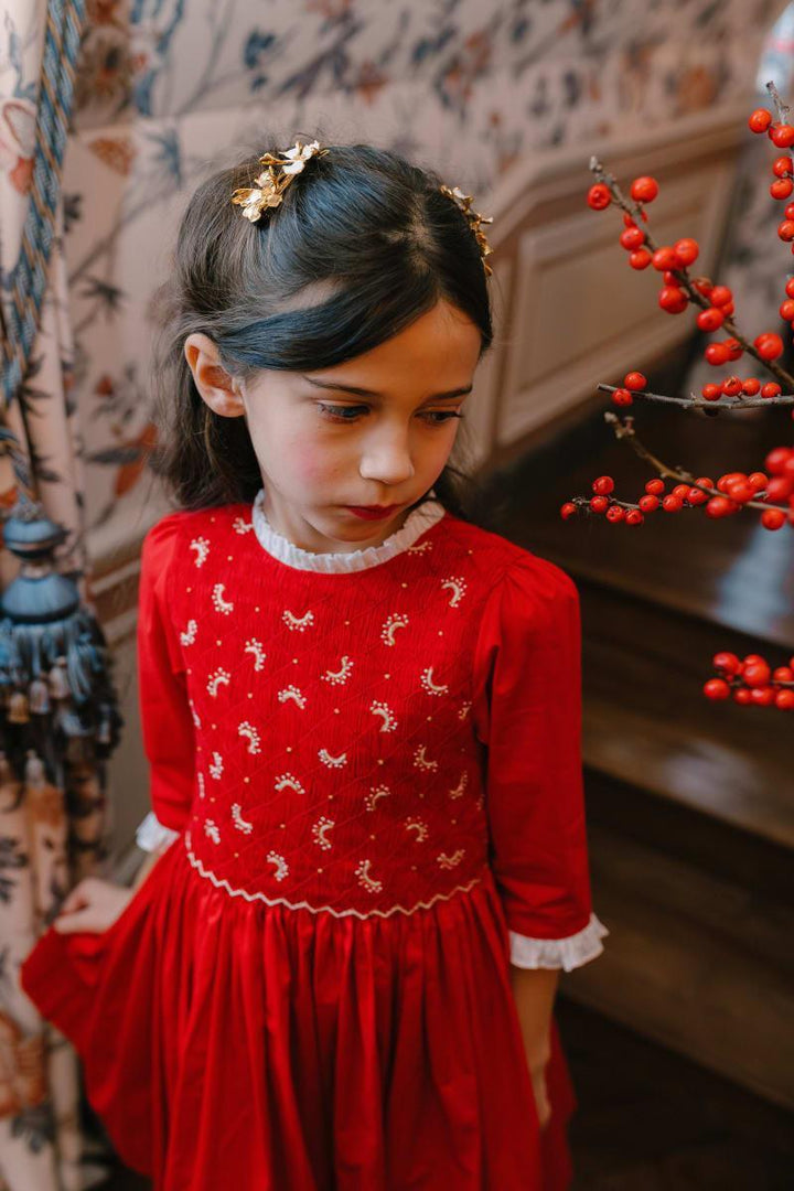 Luna Long Sleeve Smocked Dress - Red