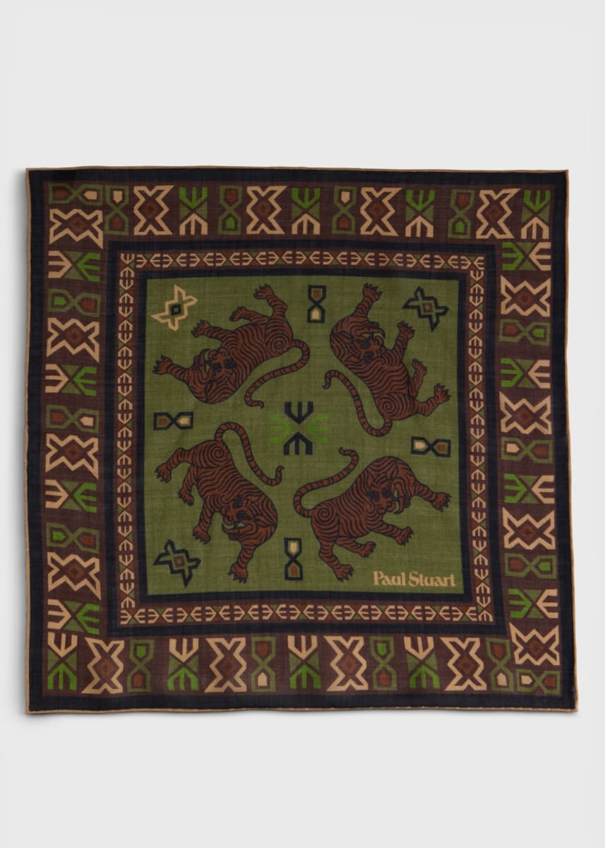Tiger Motif Handkerchief - Olive