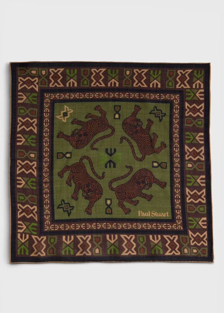 Tiger Motif Handkerchief - Olive