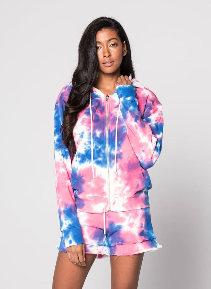 Pink N Blue Kangaroo Zip-Up Hoodie - Hot Pink/Electric Cloud Dye