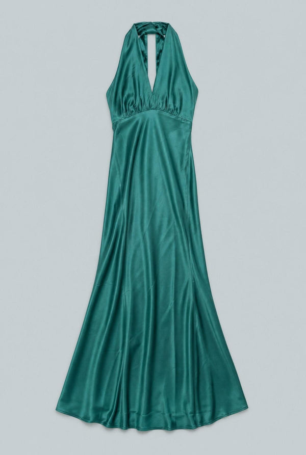 Silky Halter Cutout Gown - Emerald