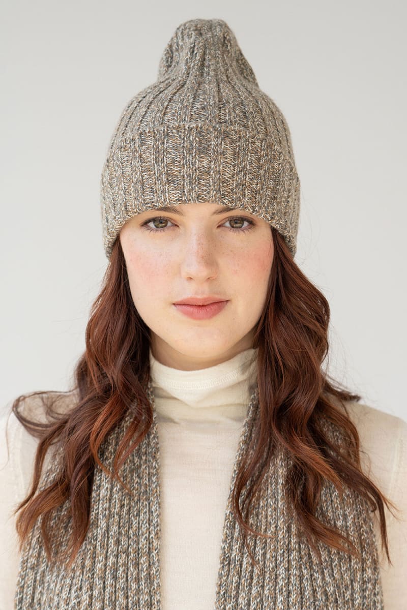 Ribbed Baby Alpaca Beanie - Ivory Marl