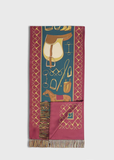 Equestrian Printed Silk Scarf - Green/Red