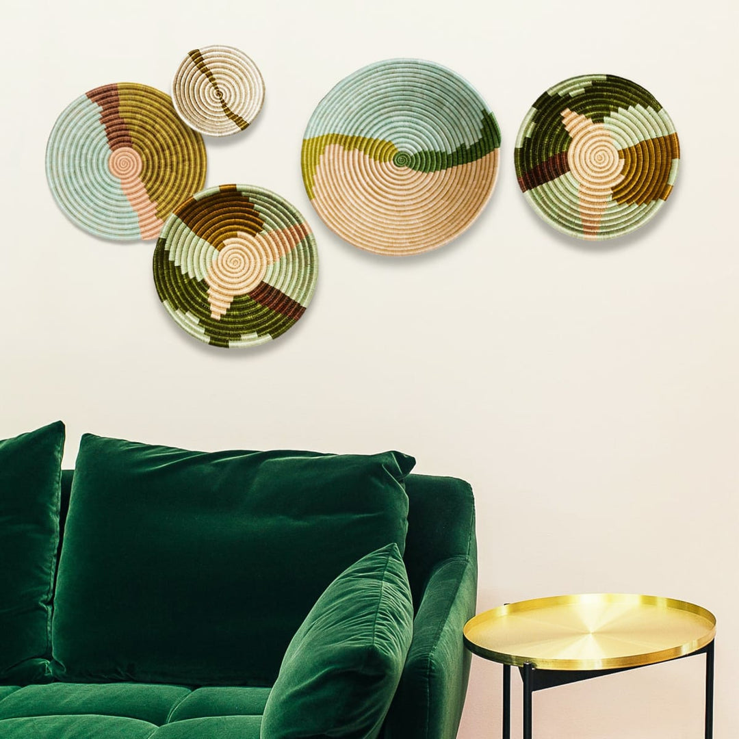 6" Small Striped Olive Round Basket