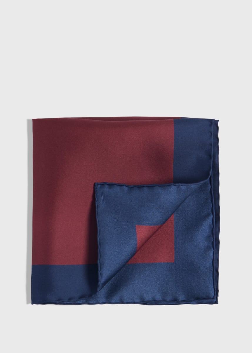 Printed Silk Color Block Pocket Square - Burgundy