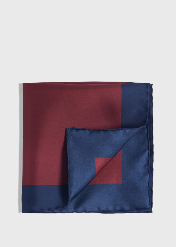 Printed Silk Color Block Pocket Square - Burgundy