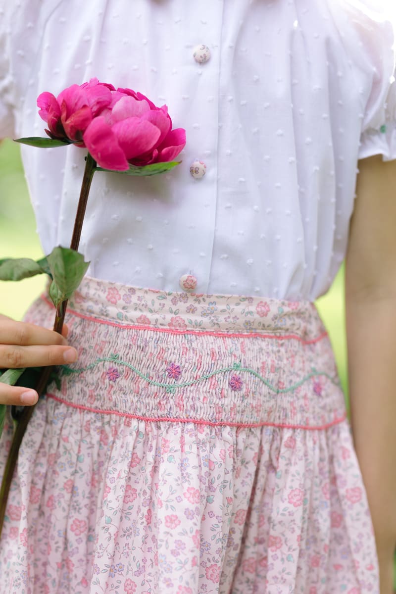 Marie Pink Skirt & Short Sleeve Blouse - Floral