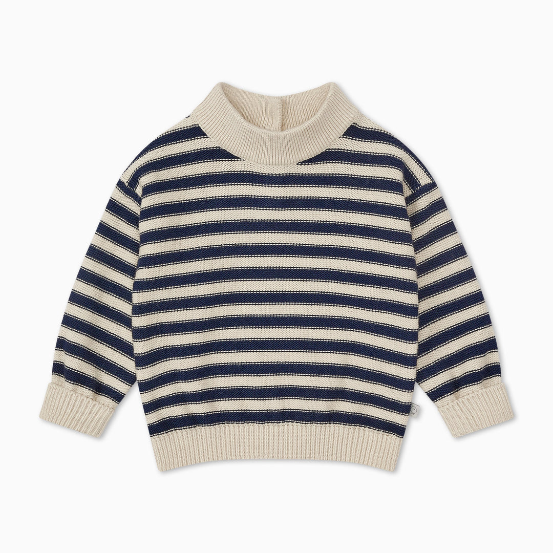 High Neck Knitted Stripe Jumper - Navy Stripe