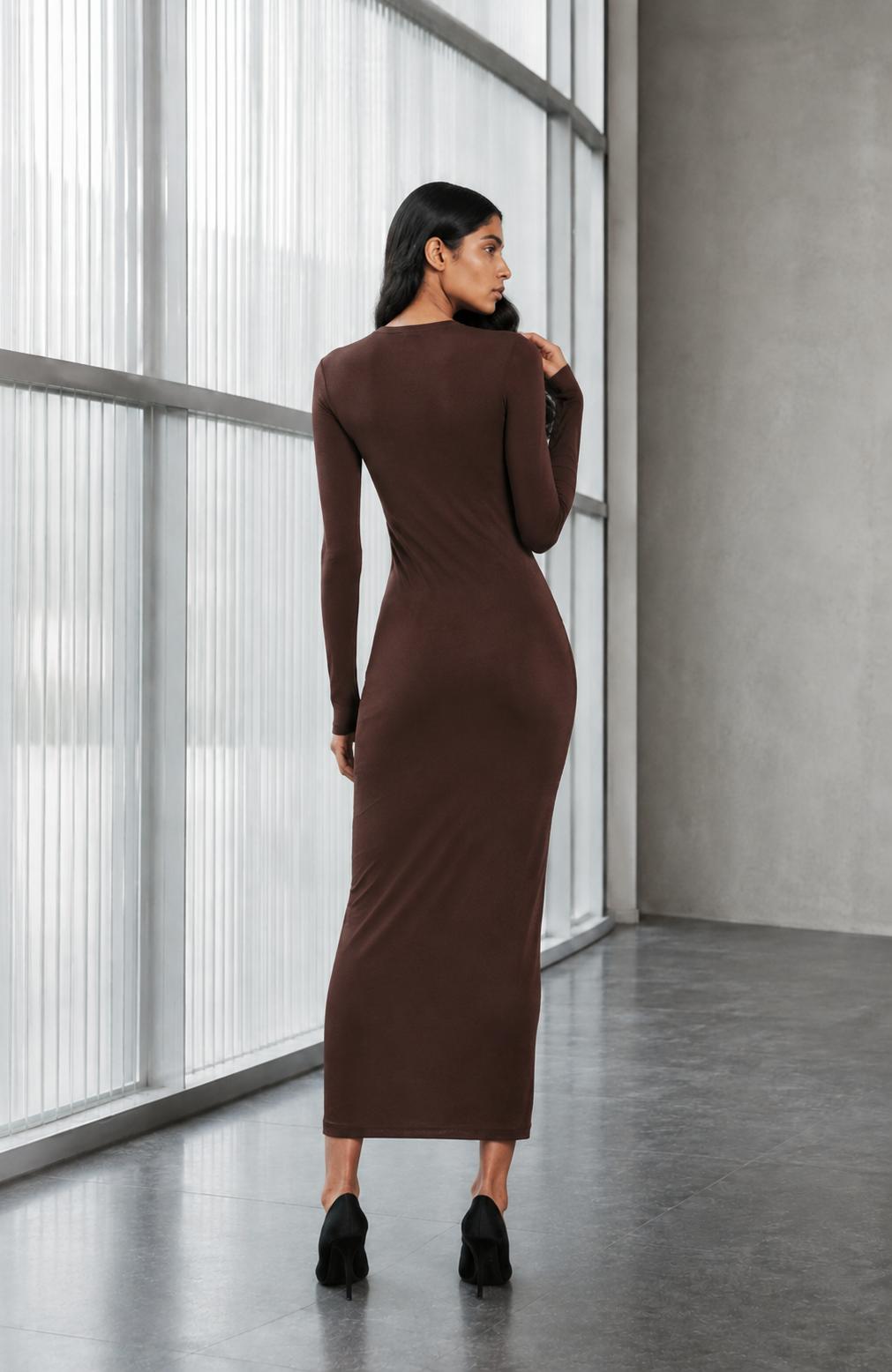 Sheer Dress Midi - Dark Brown