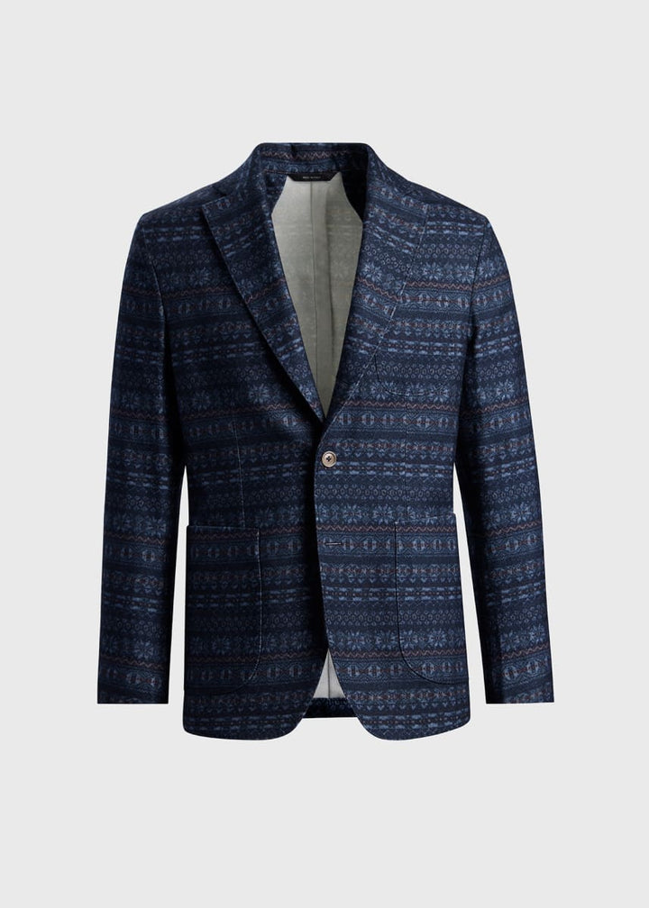 Wool Printed Fair Isle Jacket - Slate Blue - Blazer