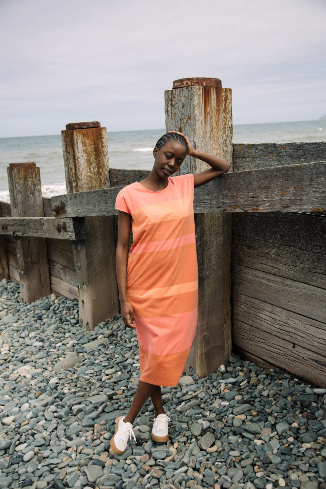 Dana-jo Organic Cotton Dress - Coral Multi Stripe