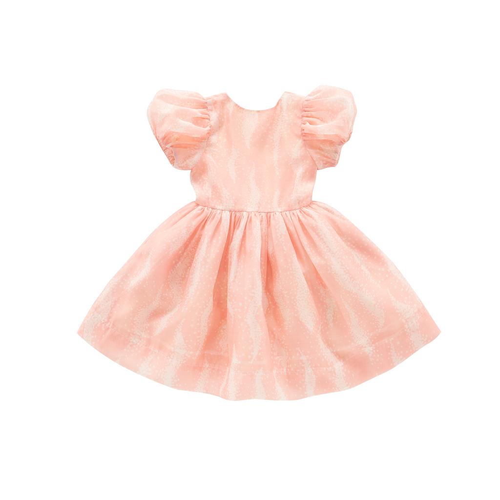 Fit & Flare Dress with Puff Sleeves - Pink