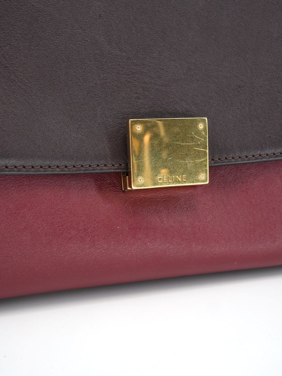Pre-Owned CELINE Trapeze Medium Handbag - Bordeaux/Canvas/Plum